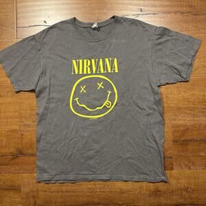Vintage Nirvana T Shirt Mens L Gray Smiley Face 1992 Anvil Kurt Cobain Punk VTG